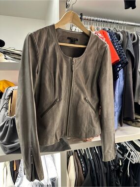 Scoop Grey Leather Zip-Front Women's Jacket